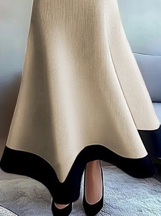 Elegant Color Block Long Sleeve Regular Fit Maxi Sweater Dress