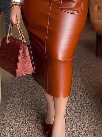 Urban Shirt Collar Faux Leather Midi Dress With Belt